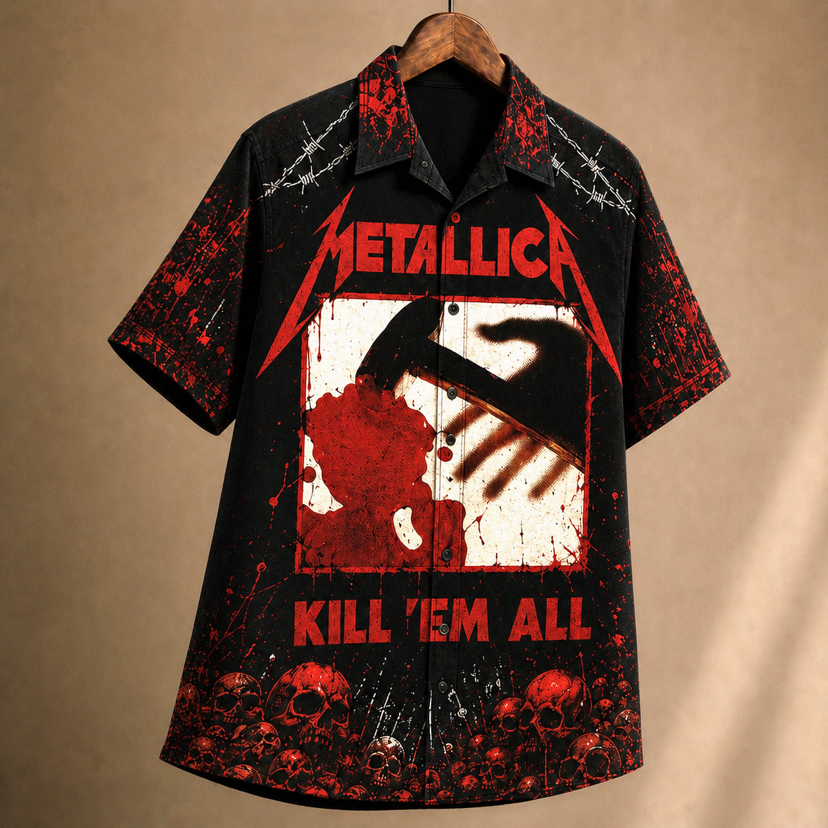 Metallica Kill 'Em All 1983 Hawaiian Shirt, Thrash Metal Button Up, James Hetfield Seek and Destroy Era