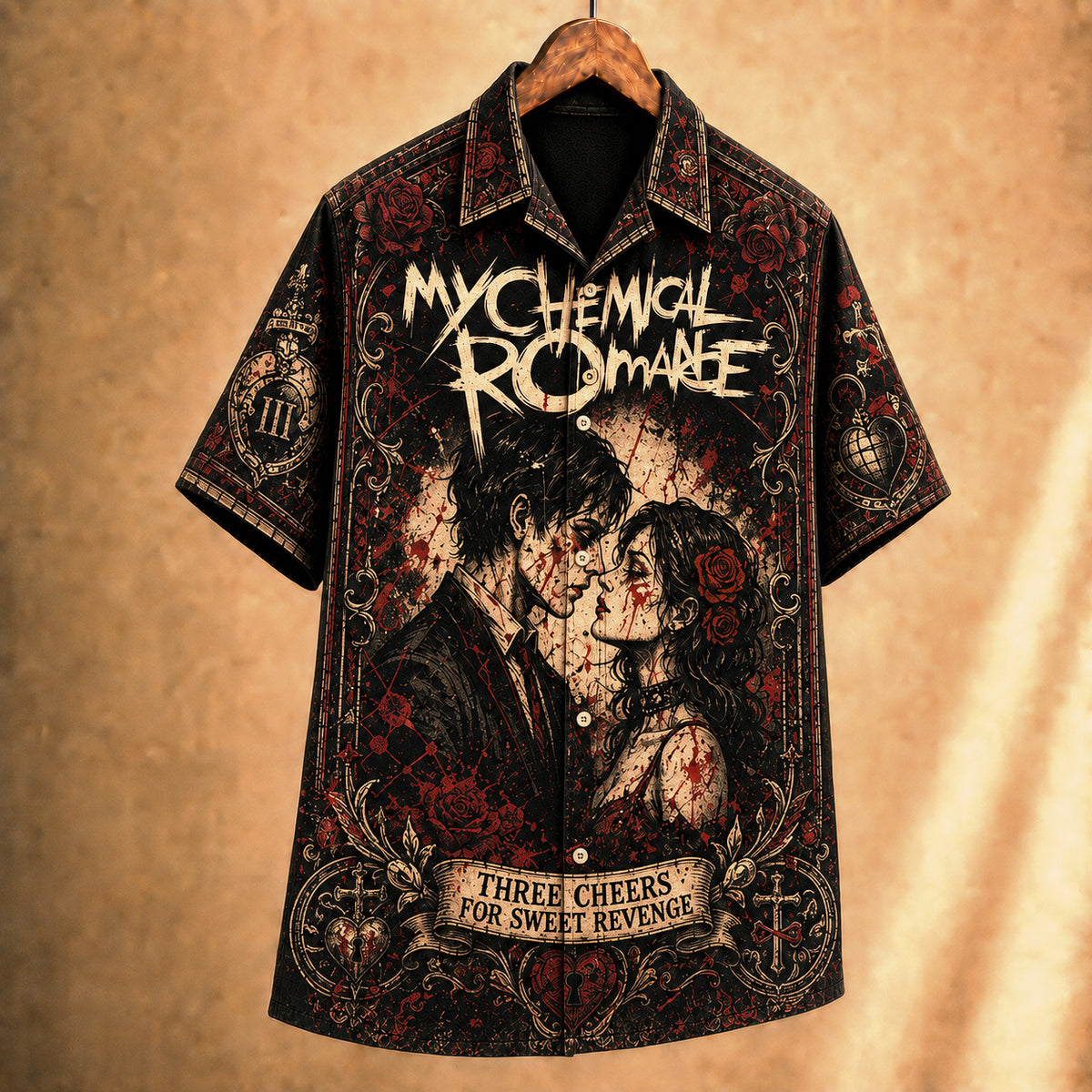 My Chemical Romance Three Cheers Hawaiian Shirt, 2004 Album Inspired Button Up, Gerard Way Helena Era
