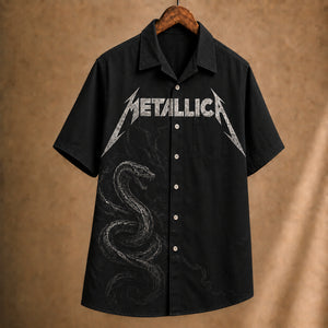 Metallica Black Album Hawaiian Shirt, 1991 Heavy Metal Button Up, James Hetfield Enter Sandman Era
