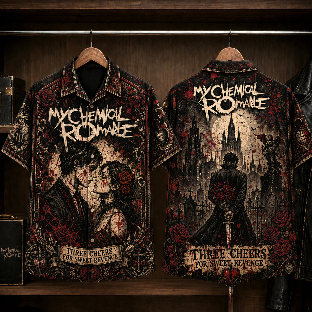 My Chemical Romance Three Cheers Hawaiian Shirt, 2004 Album Inspired Button Up, Gerard Way Helena Era