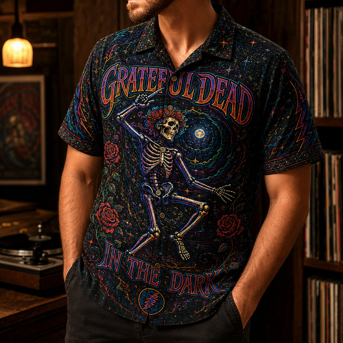 Grateful Dead In the Dark Hawaiian Shirt, 1987 Psychedelic Rock Button Up, Jerry Garcia Touch of Grey Era