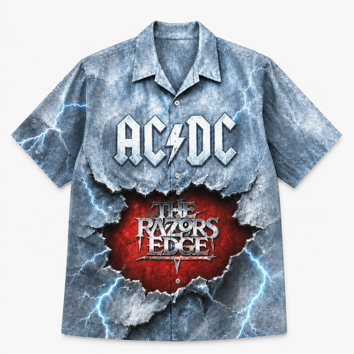 AC/DC The Razors Edge 1990 Hawaiian Shirt, Hard Rock Button Up, Brian Johnson Thunderstruck Era