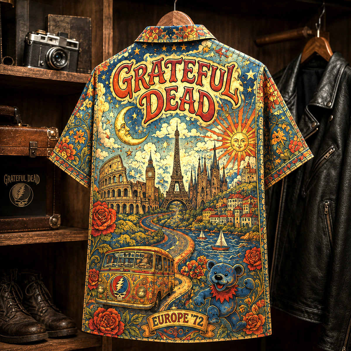 Grateful Dead Europe '72 Hawaiian Shirt, Psychedelic Rock Button Up, Europe 72 Tour Jerry Garcia Era
