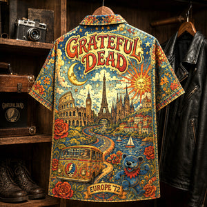 Grateful Dead Europe '72 Hawaiian Shirt, Psychedelic Rock Button Up, Europe 72 Tour Jerry Garcia Era