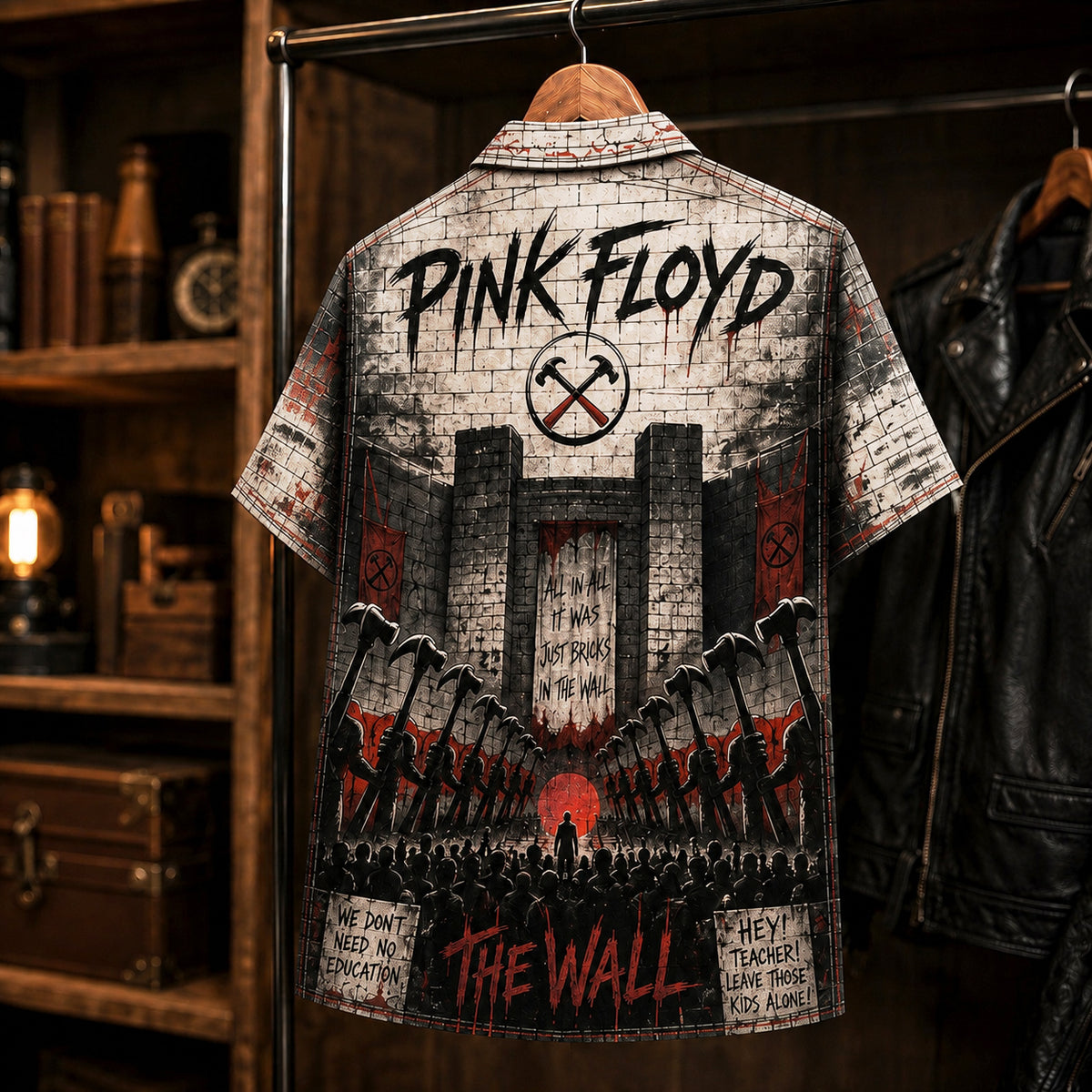 Pink Floyd The Wall Hawaiian Shirt, 1979 Album Inspired Button Up, Roger Waters Another Brick in the Wall Era