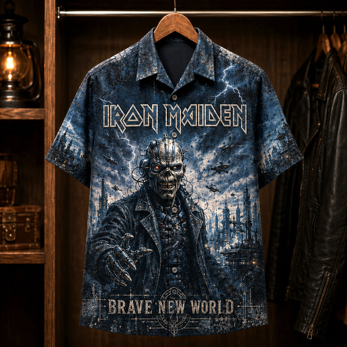 Iron Maiden Brave New World Hawaiian Shirt, 2000 Heavy Metal Button Up, Bruce Dickinson Reunion Era