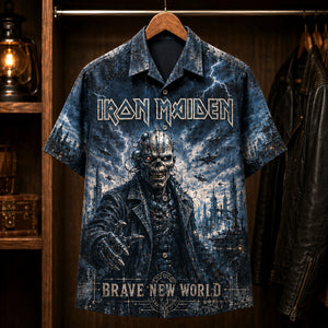 Iron Maiden Brave New World Hawaiian Shirt, 2000 Heavy Metal Button Up, Bruce Dickinson Reunion Era