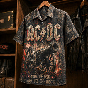 AC/DC For Those About to Rock Hawaiian Shirt, 1981 Hard Rock Button Up, Brian Johnson 1981 Tour Era