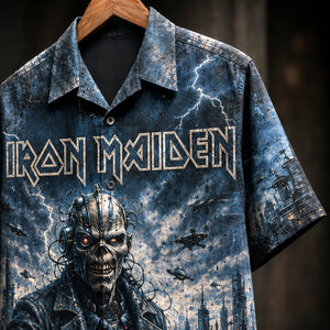 Iron Maiden Brave New World Hawaiian Shirt, 2000 Heavy Metal Button Up, Bruce Dickinson Reunion Era