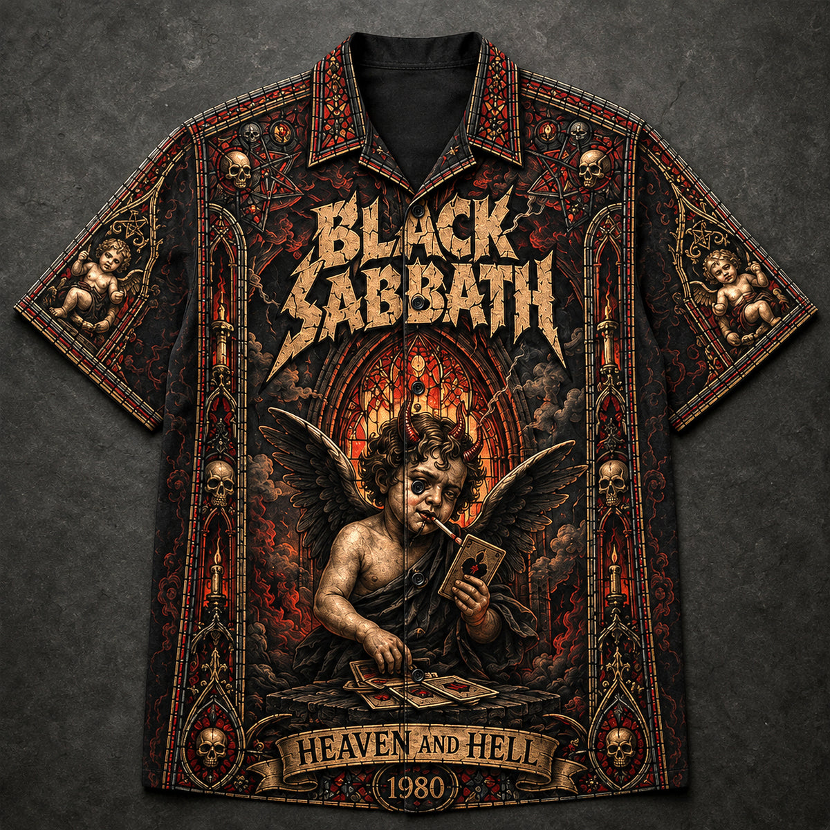 Black Sabbath Heaven and Hell 1980 Hawaiian Shirt, Heavy Metal Button Up, Ronnie James Dio Era