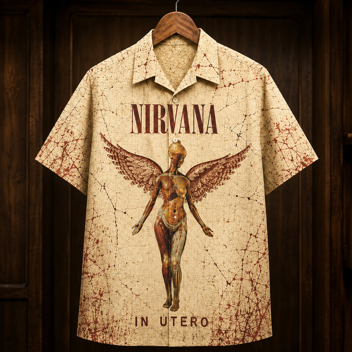 Nirvana In Utero 1993 Hawaiian Shirt, Grunge Rock Button Up, Kurt Cobain Heart-Shaped Box Era
