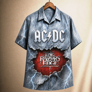 AC/DC The Razors Edge 1990 Hawaiian Shirt, Hard Rock Button Up, Brian Johnson Thunderstruck Era