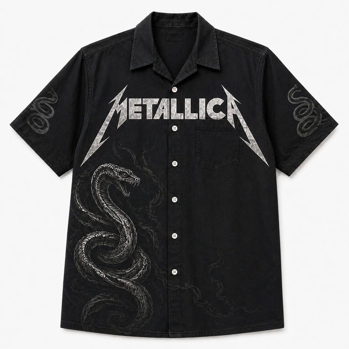 Metallica Black Album Hawaiian Shirt, 1991 Heavy Metal Button Up, James Hetfield Enter Sandman Era