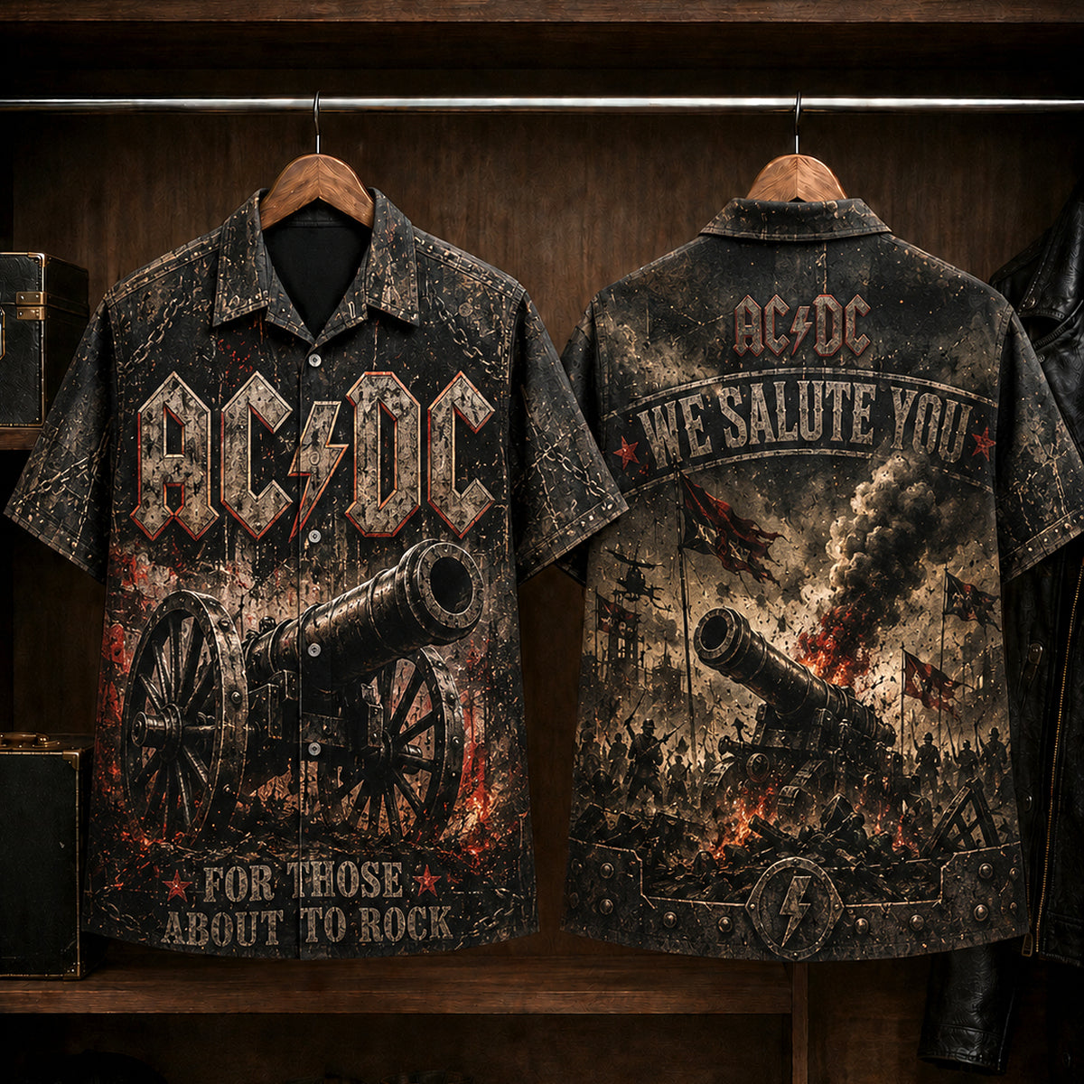 AC/DC For Those About to Rock Hawaiian Shirt, 1981 Hard Rock Button Up, Brian Johnson 1981 Tour Era