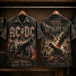 AC/DC For Those About to Rock Hawaiian Shirt, 1981 Hard Rock Button Up, Brian Johnson 1981 Tour Era