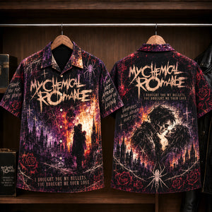 My Chemical Romance Bullets Hawaiian Shirt, 2002 Emo Rock Album Inspired Button Up, Gerard Way Vampires Era