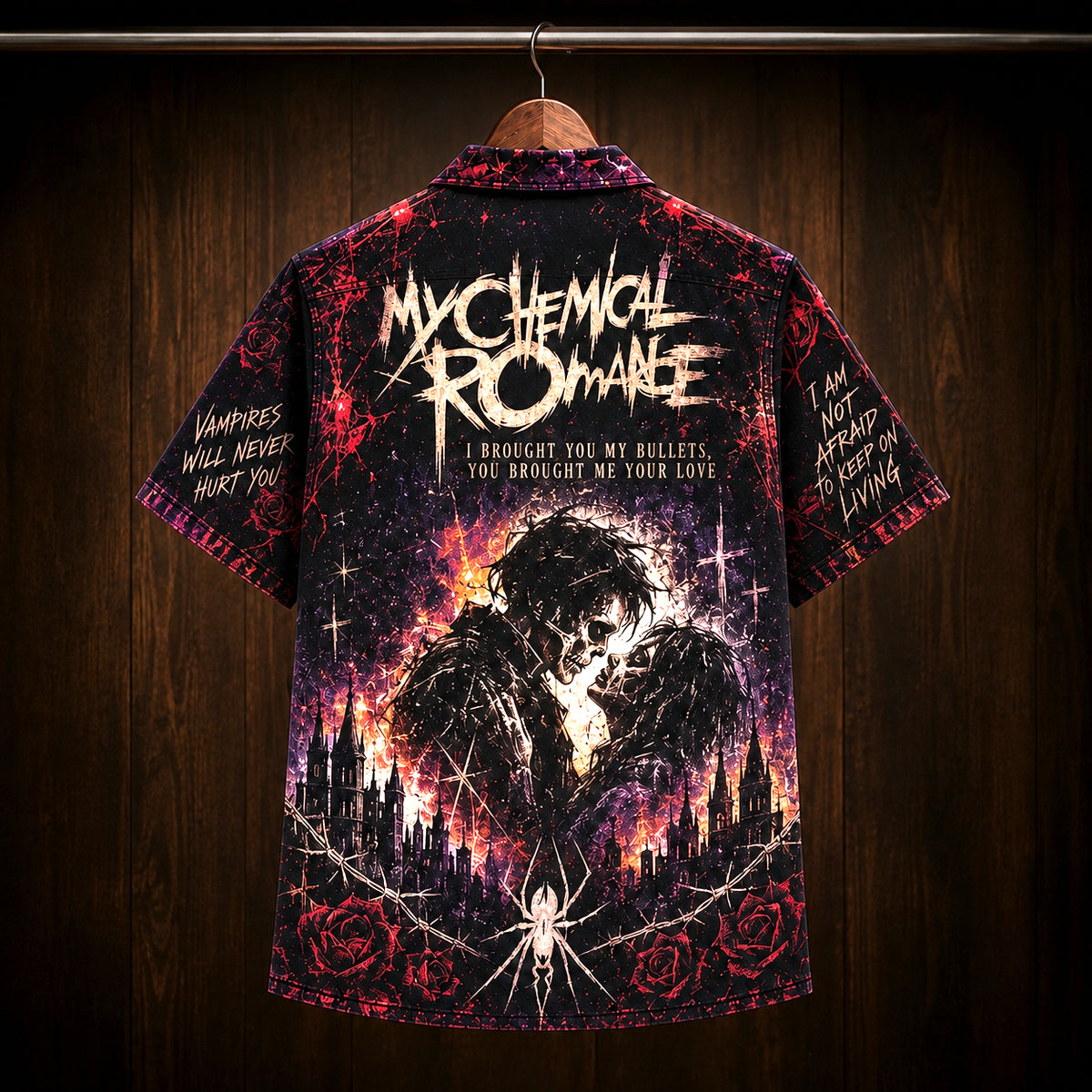 My Chemical Romance Bullets Hawaiian Shirt, 2002 Emo Rock Album Inspired Button Up, Gerard Way Vampires Era