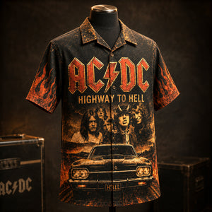 AC/DC Highway to Hell 1979 Hawaiian Shirt, Hard Rock Button Up, Bon Scott Era