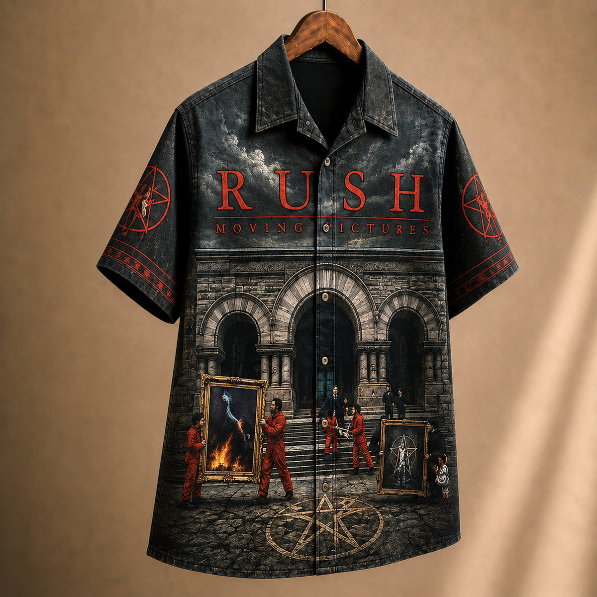 Rush Moving Pictures Hawaiian Shirt, 1981 Progressive Rock Button Up, Geddy Lee Tom Sawyer Era