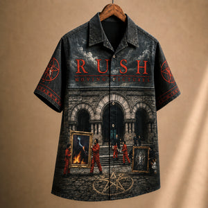 Rush Moving Pictures Hawaiian Shirt, 1981 Progressive Rock Button Up, Geddy Lee Tom Sawyer Era