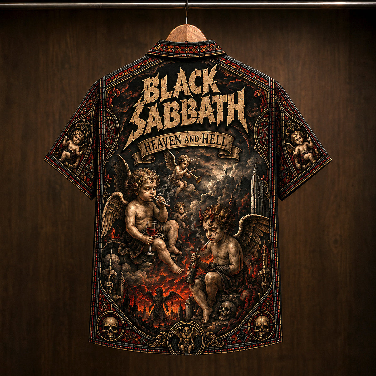 Black Sabbath Heaven and Hell 1980 Hawaiian Shirt, Heavy Metal Button Up, Ronnie James Dio Era