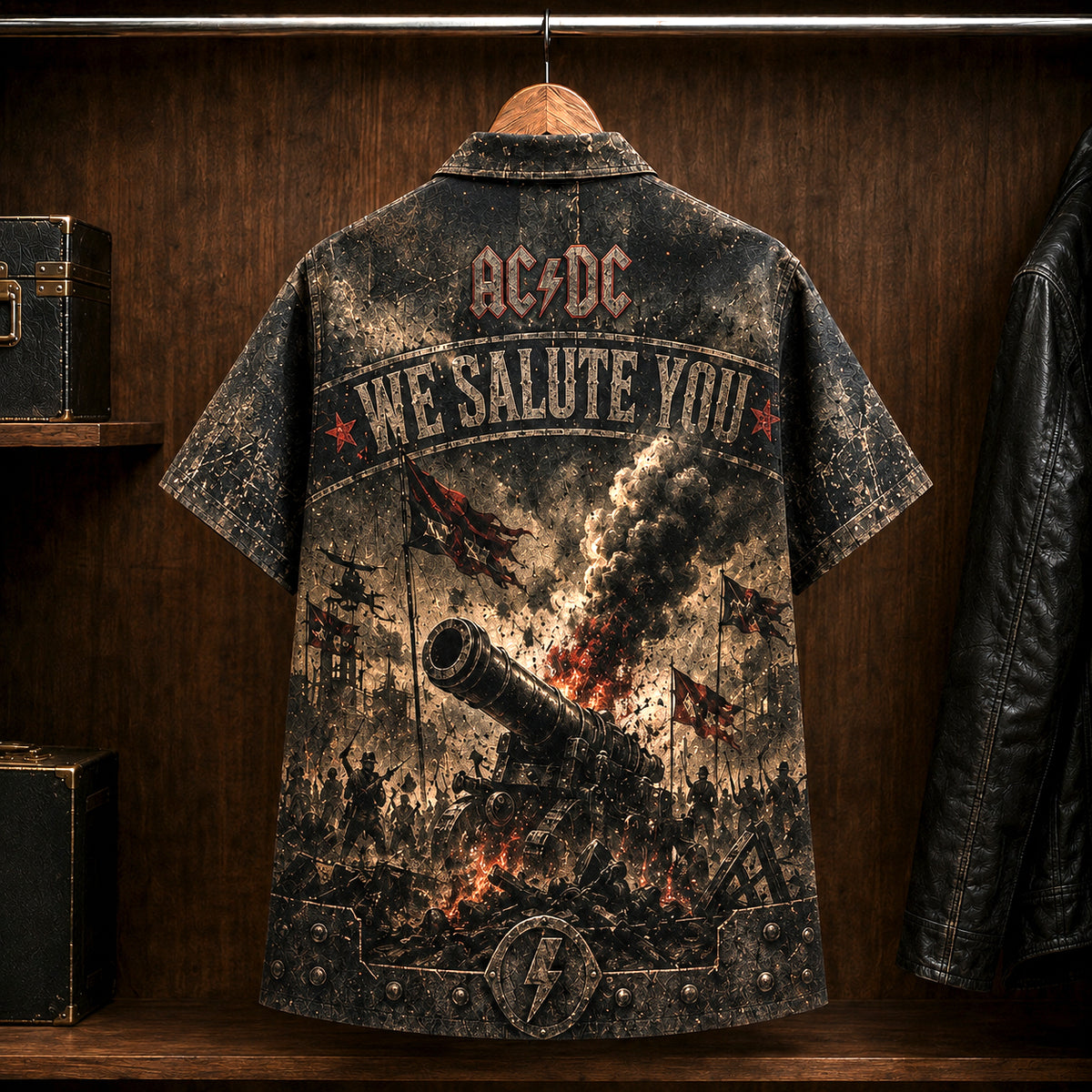 AC/DC For Those About to Rock Hawaiian Shirt, 1981 Hard Rock Button Up, Brian Johnson 1981 Tour Era
