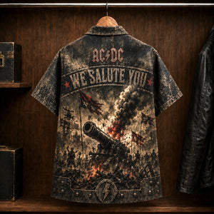 AC/DC For Those About to Rock Hawaiian Shirt, 1981 Hard Rock Button Up, Brian Johnson 1981 Tour Era