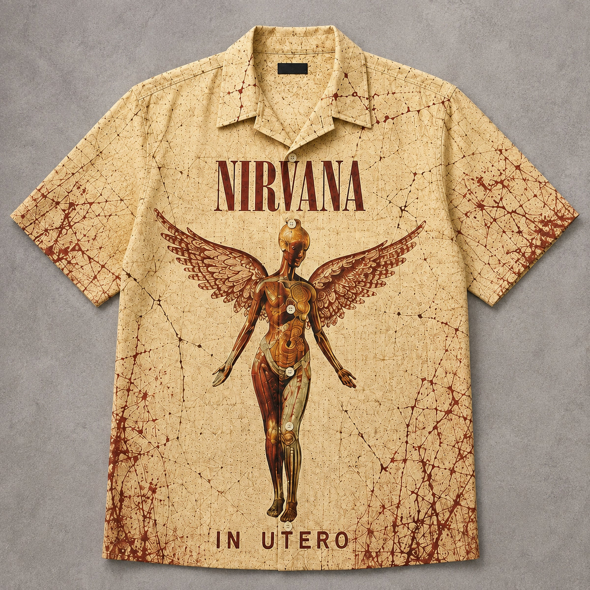 Nirvana In Utero 1993 Hawaiian Shirt, Grunge Rock Button Up, Kurt Cobain Heart-Shaped Box Era