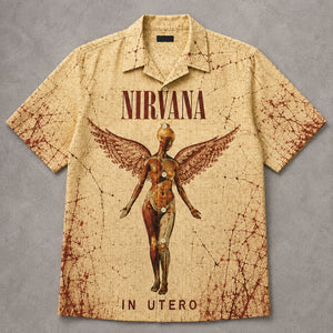 Nirvana In Utero 1993 Hawaiian Shirt, Grunge Rock Button Up, Kurt Cobain Heart-Shaped Box Era