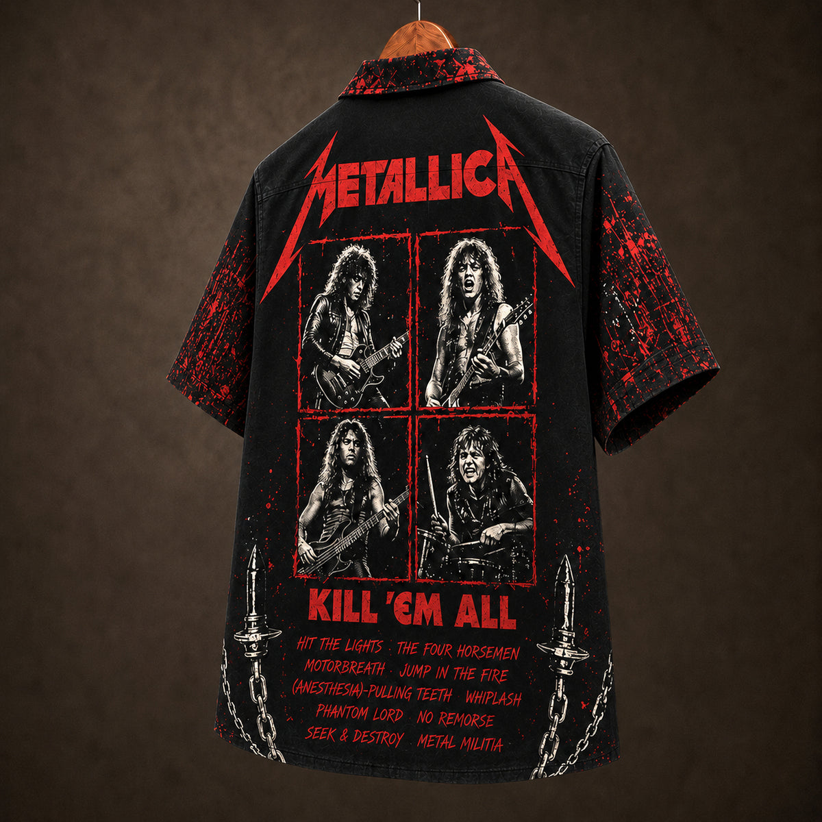 Metallica Kill 'Em All 1983 Hawaiian Shirt, Thrash Metal Button Up, James Hetfield Seek and Destroy Era