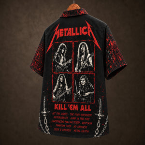 Metallica Kill 'Em All 1983 Hawaiian Shirt, Thrash Metal Button Up, James Hetfield Seek and Destroy Era
