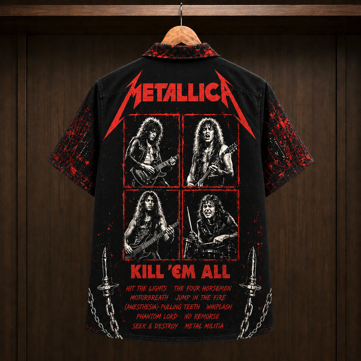 Metallica Kill 'Em All 1983 Hawaiian Shirt, Thrash Metal Button Up, James Hetfield Seek and Destroy Era