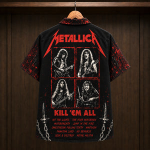 Metallica Kill 'Em All 1983 Hawaiian Shirt, Thrash Metal Button Up, James Hetfield Seek and Destroy Era