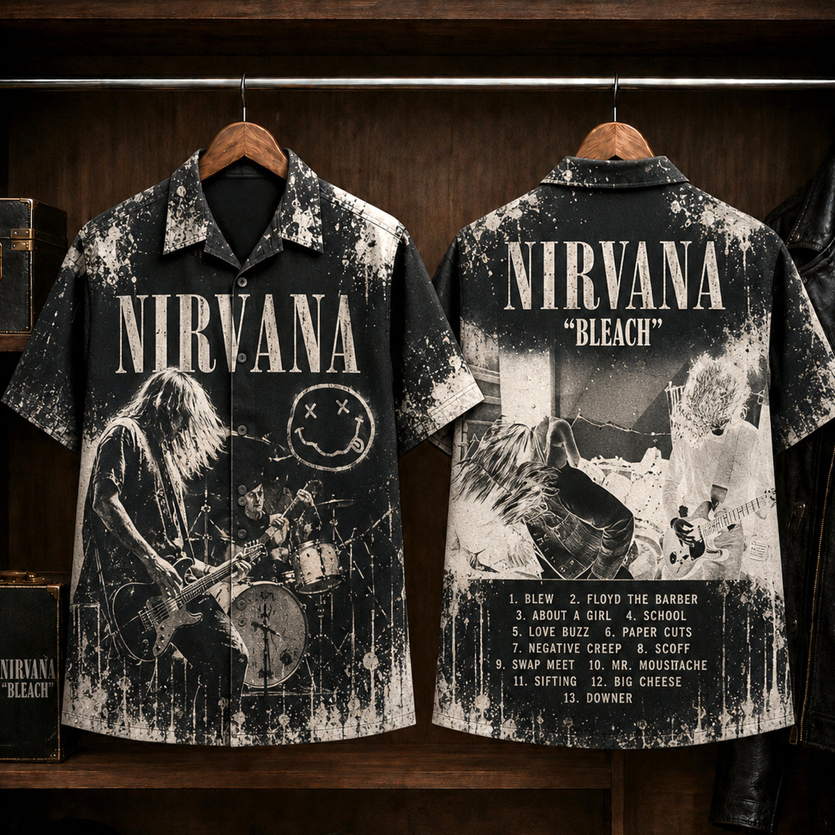 Nirvana Bleach 1989 Hawaiian Shirt, Grunge Rock Button Up, Kurt Cobain About a Girl Era