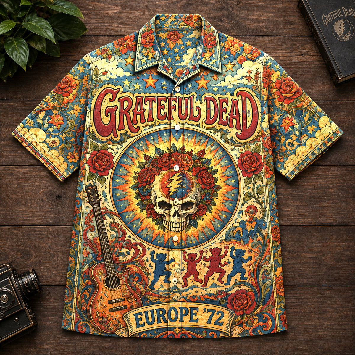 Grateful Dead Europe '72 Hawaiian Shirt, Psychedelic Rock Button Up, Europe 72 Tour Jerry Garcia Era