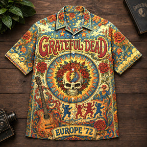 Grateful Dead Europe '72 Hawaiian Shirt, Psychedelic Rock Button Up, Europe 72 Tour Jerry Garcia Era
