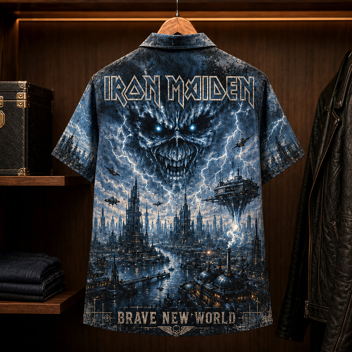 Iron Maiden Brave New World Hawaiian Shirt, 2000 Heavy Metal Button Up, Bruce Dickinson Reunion Era