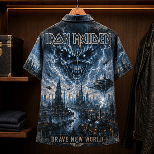 Iron Maiden Brave New World Hawaiian Shirt, 2000 Heavy Metal Button Up, Bruce Dickinson Reunion Era