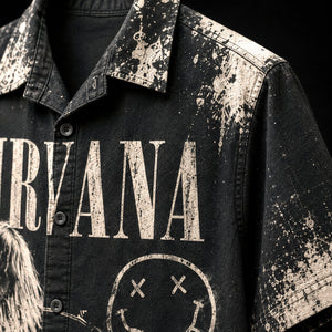 Nirvana Bleach 1989 Hawaiian Shirt, Grunge Rock Button Up, Kurt Cobain About a Girl Era