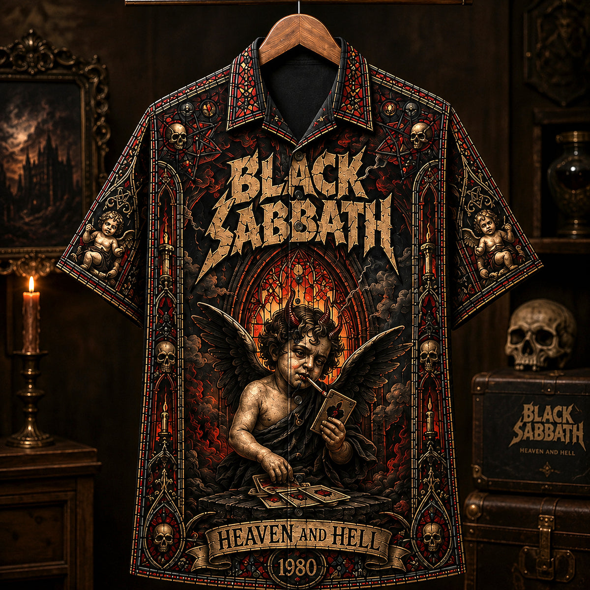 Black Sabbath Heaven and Hell 1980 Hawaiian Shirt, Heavy Metal Button Up, Ronnie James Dio Era