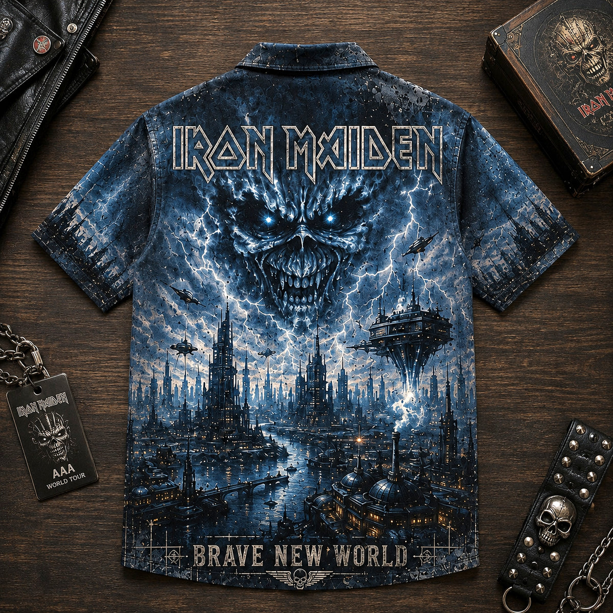 Iron Maiden Brave New World Hawaiian Shirt, 2000 Heavy Metal Button Up, Bruce Dickinson Reunion Era