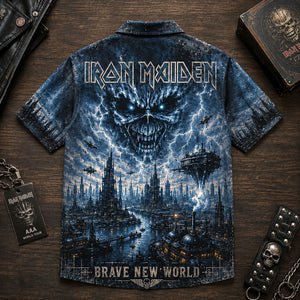 Iron Maiden Brave New World Hawaiian Shirt, 2000 Heavy Metal Button Up, Bruce Dickinson Reunion Era