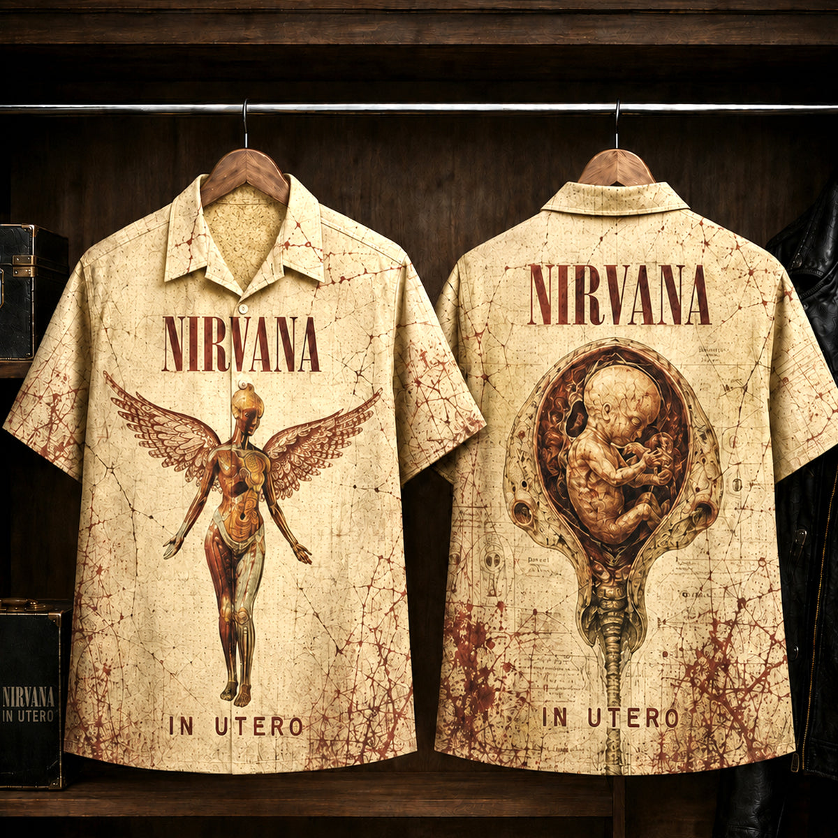 Nirvana In Utero 1993 Hawaiian Shirt, Grunge Rock Button Up, Kurt Cobain Heart-Shaped Box Era