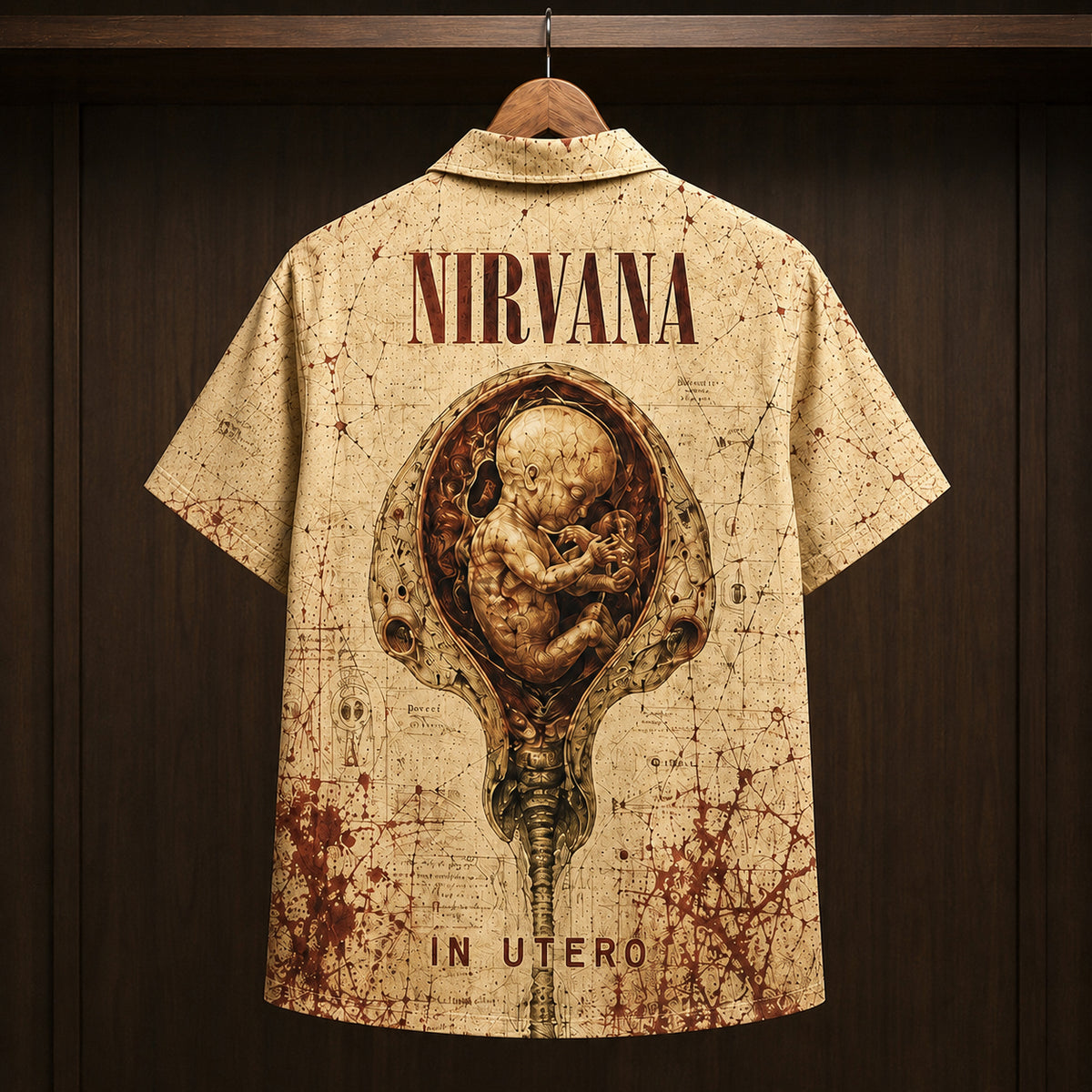 Nirvana In Utero 1993 Hawaiian Shirt, Grunge Rock Button Up, Kurt Cobain Heart-Shaped Box Era