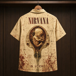 Nirvana In Utero 1993 Hawaiian Shirt, Grunge Rock Button Up, Kurt Cobain Heart-Shaped Box Era
