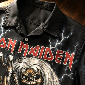 Iron Maiden The Number of the Beast Hawaiian Shirt, 1982 Heavy Metal Button Up, Bruce Dickinson Run to the Hills Era