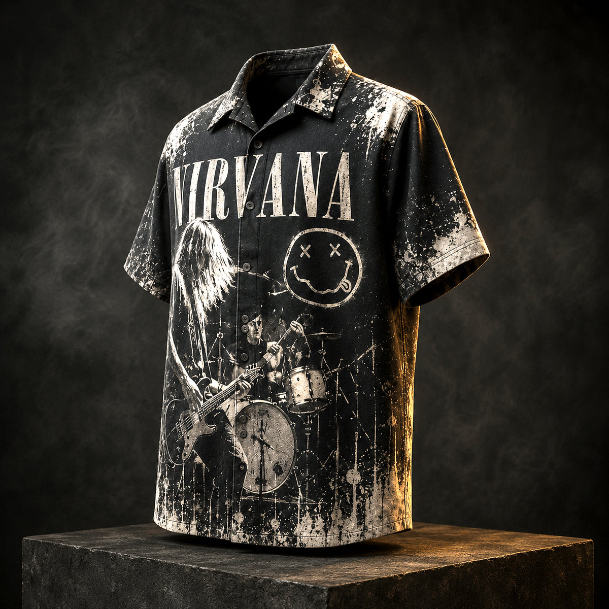 Nirvana Bleach 1989 Hawaiian Shirt, Grunge Rock Button Up, Kurt Cobain About a Girl Era