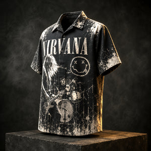 Nirvana Bleach 1989 Hawaiian Shirt, Grunge Rock Button Up, Kurt Cobain About a Girl Era