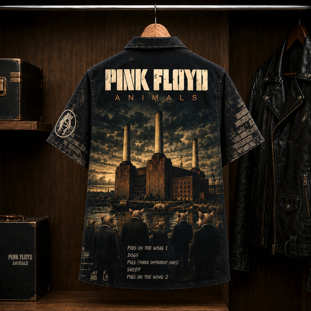 Pink Floyd Animals Hawaiian Shirt, 1977 Progressive Rock Button Up, Roger Waters Pigs Era