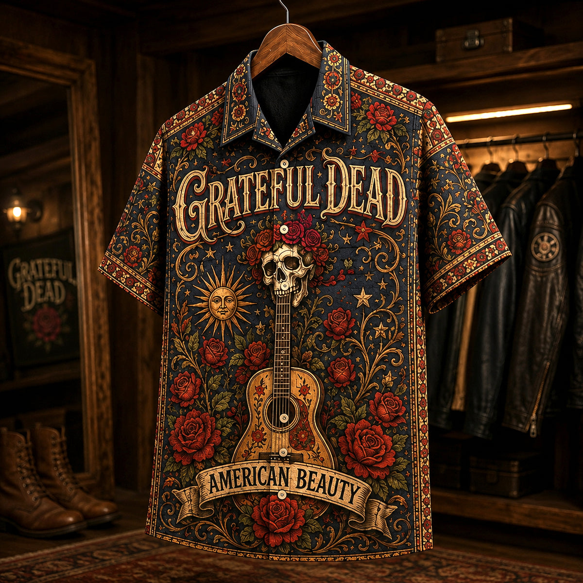 Grateful Dead American Beauty 1970 Hawaiian Shirt, Psychedelic Rock Button Up, Jerry Garcia Ripple Era